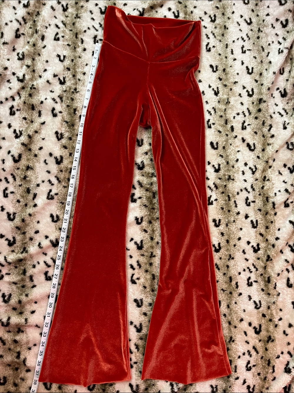 Amber-Orange Velvet High-Waist Flare Pants - Picture 2 of 9